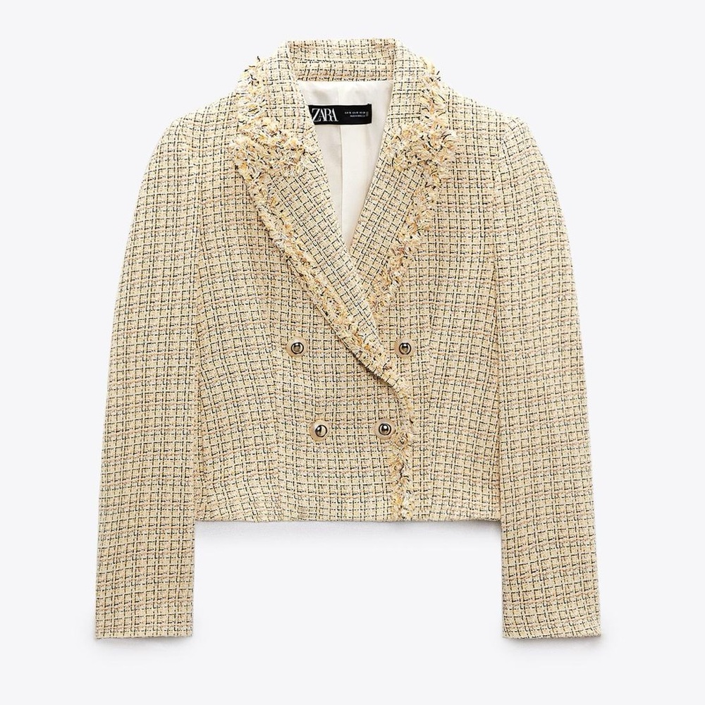 ZARA FRAYED DOUBLE BREASTED BLAZER